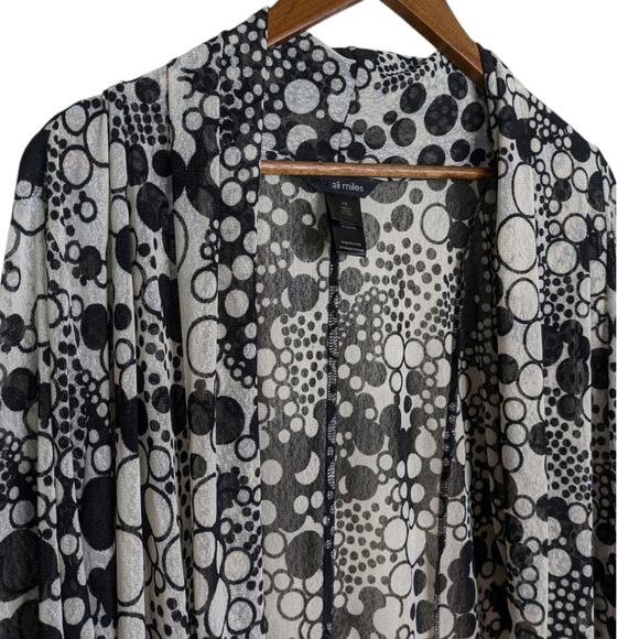 Ali Miles Sheer Mesh Polka Dot Cardigan 1X Black Open Front Draped Lagenlook - Picture 4 of 11